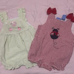 Source Unknown Kids Romper Lot - Green Seersucker & Red Gingham